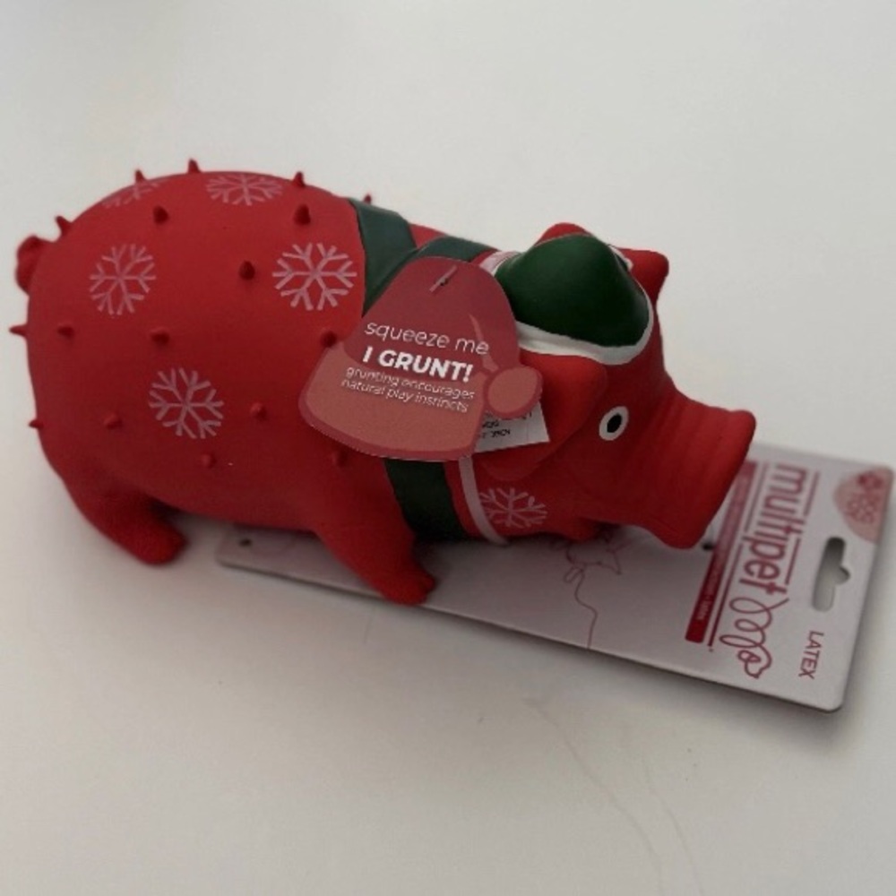 NEW Dog Toy Latex Globlet Grunting Noise Pig Grunts Red  & Snowflakes | Multipet